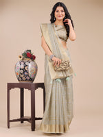 Thumbnail for Astita Beige Organza Woven Zari Work Traditional Tassel Saree - Distacart