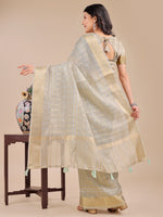 Thumbnail for Astita Beige Organza Woven Zari Work Traditional Tassel Saree - Distacart