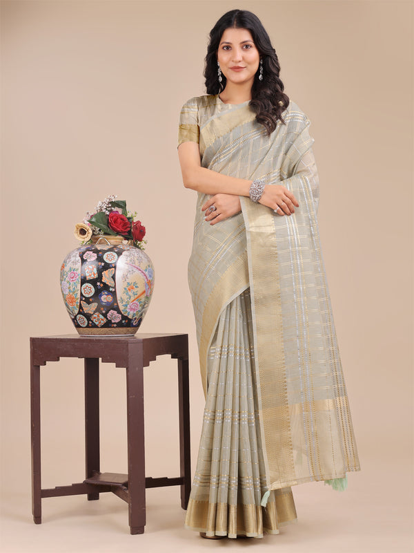 Astita Beige Organza Woven Zari Work Traditional Tassel Saree - Distacart