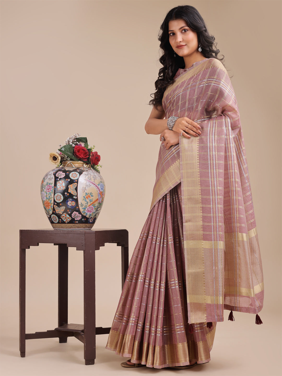 Astita Purple Organza Woven Zari Work Traditional Tassel Saree - Distacart