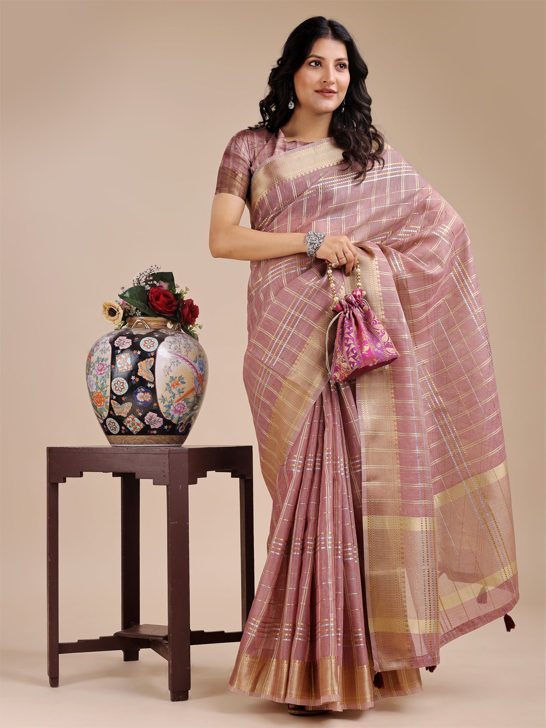 Astita Purple Organza Woven Zari Work Traditional Tassel Saree - Distacart