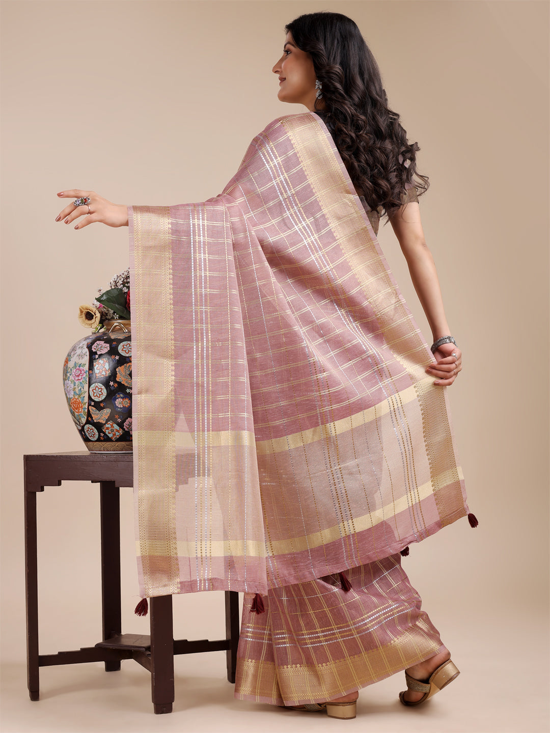 Astita Purple Organza Woven Zari Work Traditional Tassel Saree - Distacart
