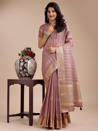 Astita Purple Organza Woven Zari Work Traditional Tassel Saree - Distacart