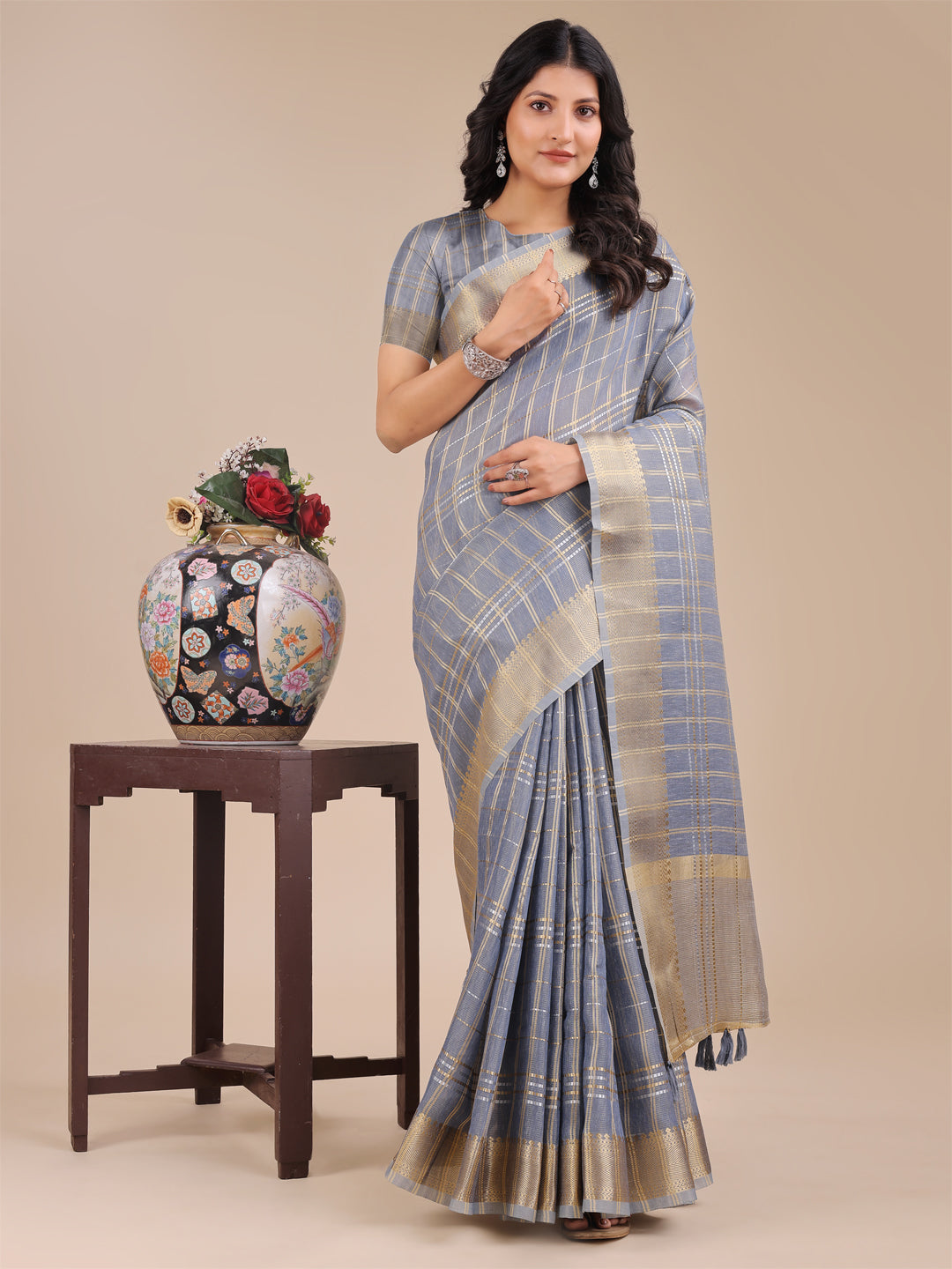Astita Sky Blue Organza Woven Zari Work Traditional Tassel Saree - Distacart