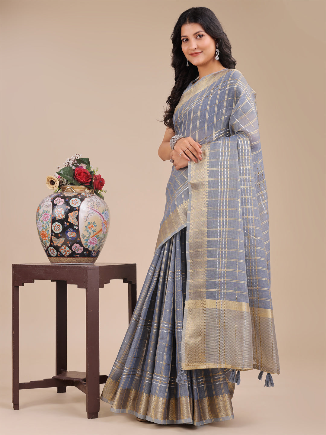 Astita Sky Blue Organza Woven Zari Work Traditional Tassel Saree - Distacart