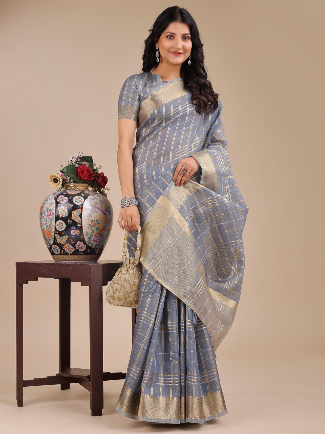 Astita Sky Blue Organza Woven Zari Work Traditional Tassel Saree - Distacart