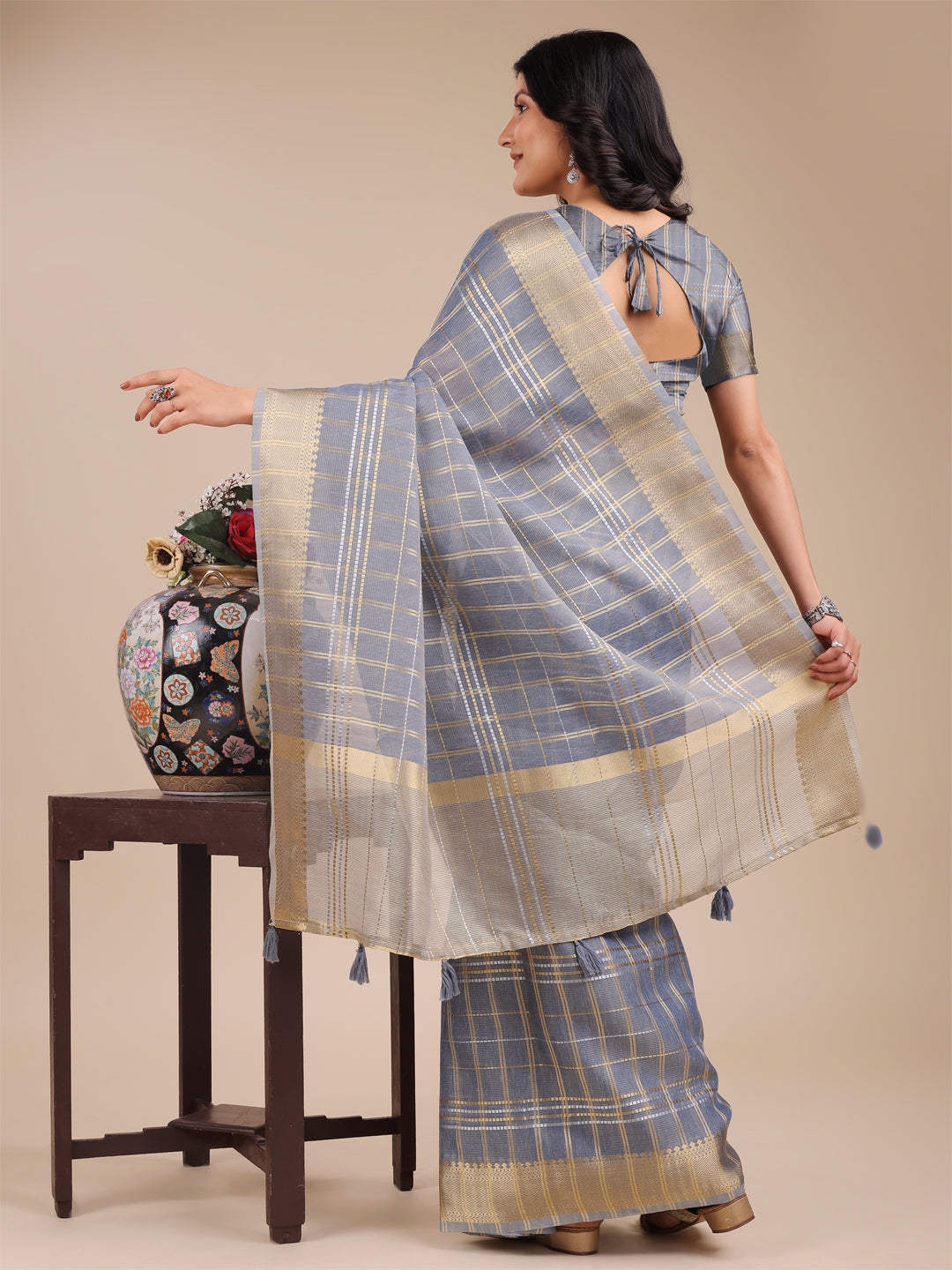 Astita Sky Blue Organza Woven Zari Work Traditional Tassel Saree - Distacart