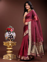 Thumbnail for Astita Magenta Organza Woven Zari Work Traditional Tassel Saree - Distacart