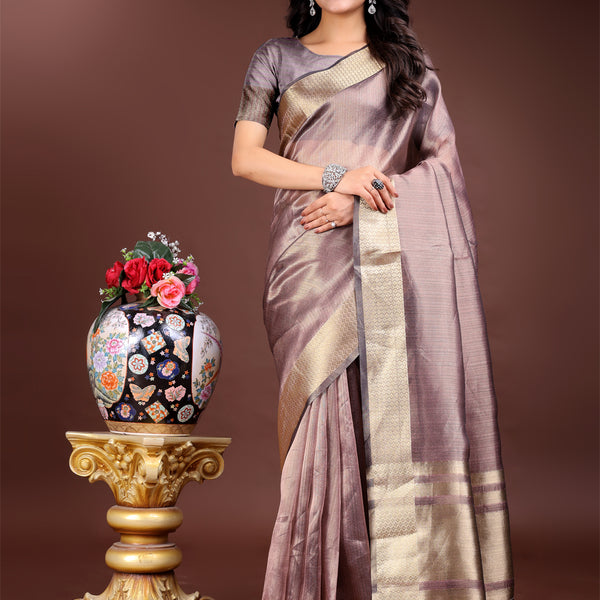 Astita Purple Organza Woven Zari Work Traditional Tassel Saree - Distacart