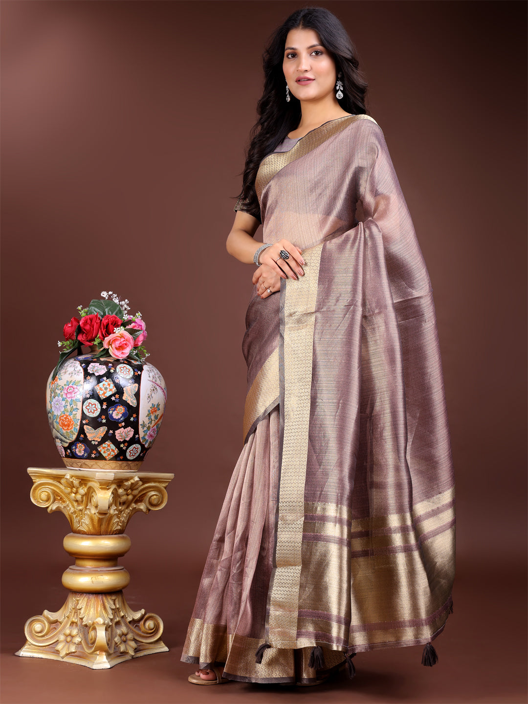 Astita Purple Organza Woven Zari Work Traditional Tassel Saree - Distacart