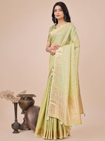 Thumbnail for Astita Light Green Organza Woven Zari Work Traditional Tassel Saree - Distacart