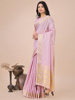 Thumbnail for Astita Light Pink Organza Woven Zari Work Traditional Tassel Saree - Distacart
