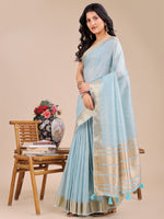 Thumbnail for Astita Sky Blue Organza Woven Zari Work Traditional Tassel Saree - Distacart