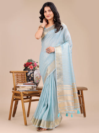 Astita Sky Blue Organza Woven Zari Work Traditional Tassel Saree - Distacart