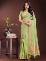 Thumbnail for Astita Elegant Light Green Organza Saree with Golden Zari Border - Festive & Office Wear Saree with Blouse Piece - Distacart