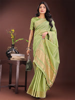 Thumbnail for Astita Elegant Light Green Organza Saree with Golden Zari Border - Festive & Office Wear Saree with Blouse Piece - Distacart
