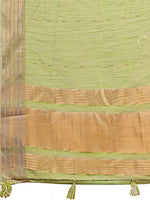 Thumbnail for Astita Elegant Light Green Organza Saree with Golden Zari Border - Festive & Office Wear Saree with Blouse Piece - Distacart