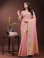 Thumbnail for Astita Elegant Light Pink Organza Saree with Golden Zari Border - Festive & Office Wear Saree with Blouse Piece - Distacart