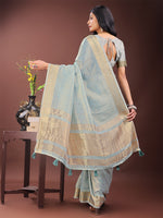 Thumbnail for Astita Elegant Sky Blue Organza Saree with Golden Zari Border - Festive & Office Wear Saree with Blouse Piece - Distacart
