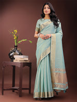 Thumbnail for Astita Elegant Olive Green Organza Saree with Golden Zari Border - Festive & Office Wear Saree with Blouse Piece - Distacart