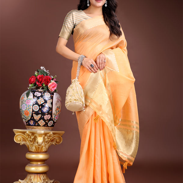 Astita Orange Gold Cotton Ready-to-Wear Saree - Simplicity Meets Effortless Grace - Distacart
