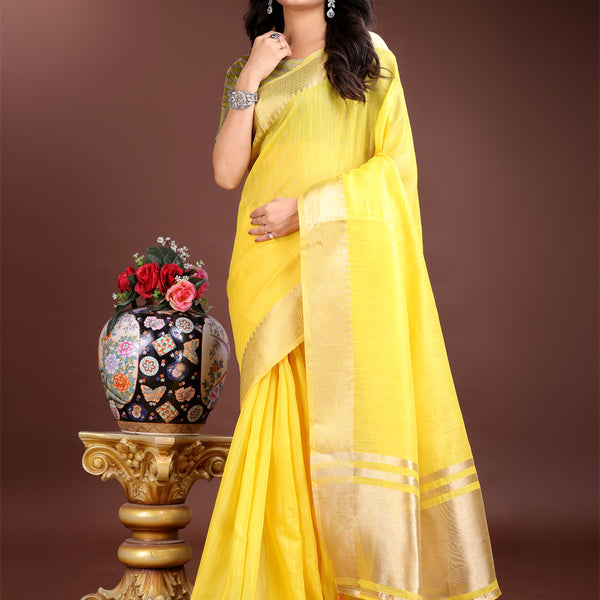 Astita Yellow Gold Cotton Ready-to-Wear Saree - Simplicity Meets Effortless Grace - Distacart