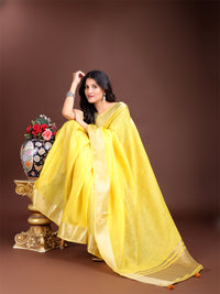Thumbnail for Astita Yellow Gold Cotton Ready-to-Wear Saree - Simplicity Meets Effortless Grace