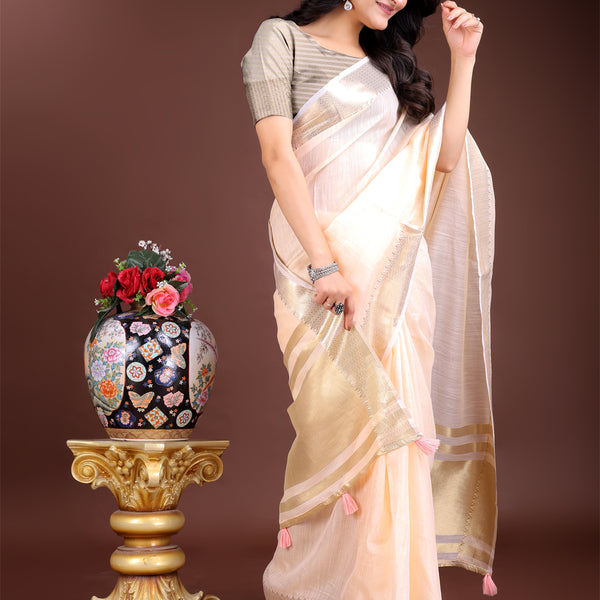 Astita Peach Gold Cotton Ready-to-Wear Saree - Simplicity Meets Effortless Grace - Distacart