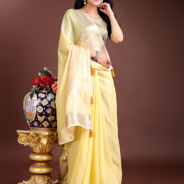 Astita Yellow Gold Cotton Ready-to-Wear Saree - Simplicity Meets Effortless Grace - Distacart
