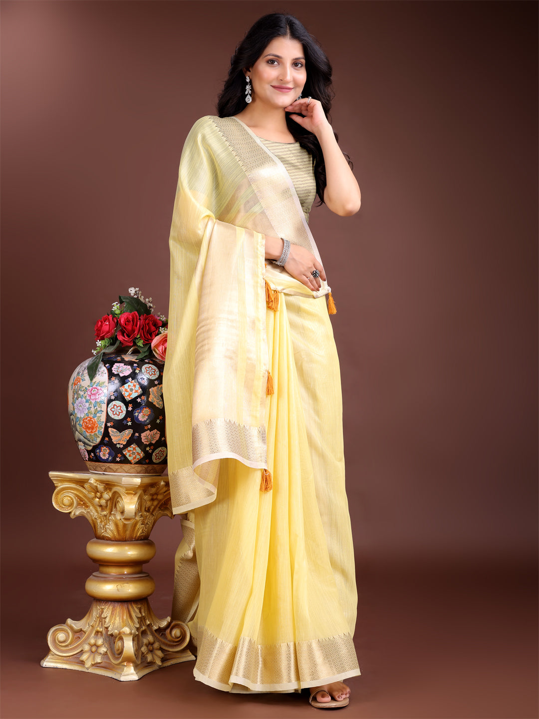 Shree Shyam Fashion Yellow Gold Cotton Ready-to-Wear Saree - Simplicity Meets Effortless Grace - Distacart