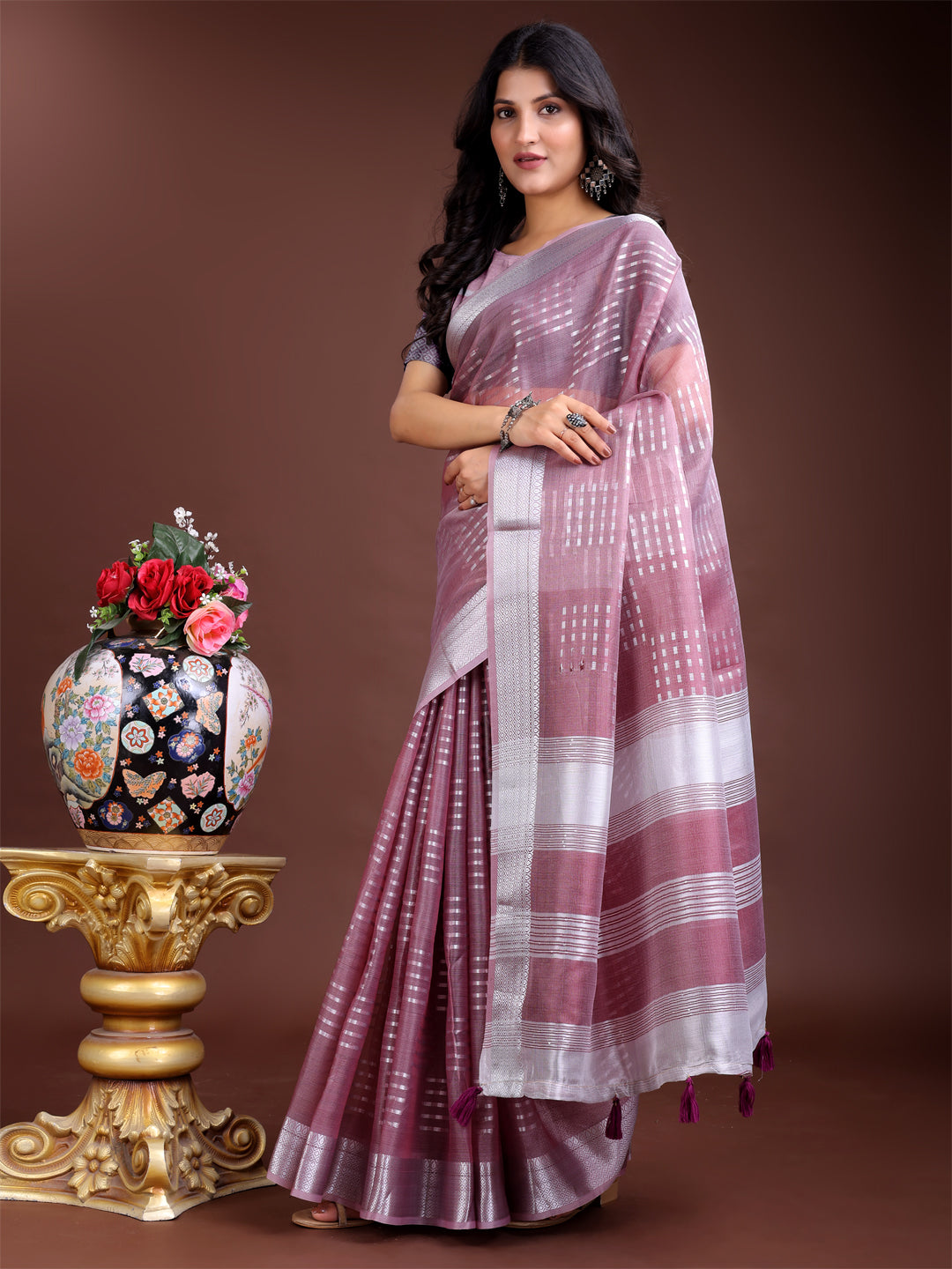 Astita Purple Organza Woven Zari Work Traditional Tassel Saree - Distacart