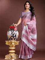 Thumbnail for Astita Purple Organza Woven Zari Work Traditional Tassel Saree - Distacart