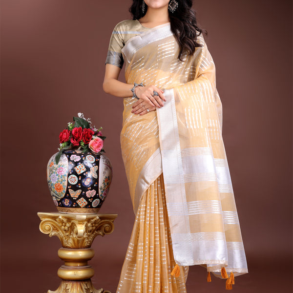 Astita Yellow Organza Woven Zari Work Traditional Tassel Saree - Distacart