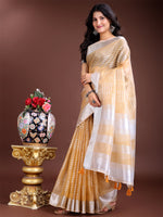 Thumbnail for Astita Yellow Organza Woven Zari Work Traditional Tassel Saree