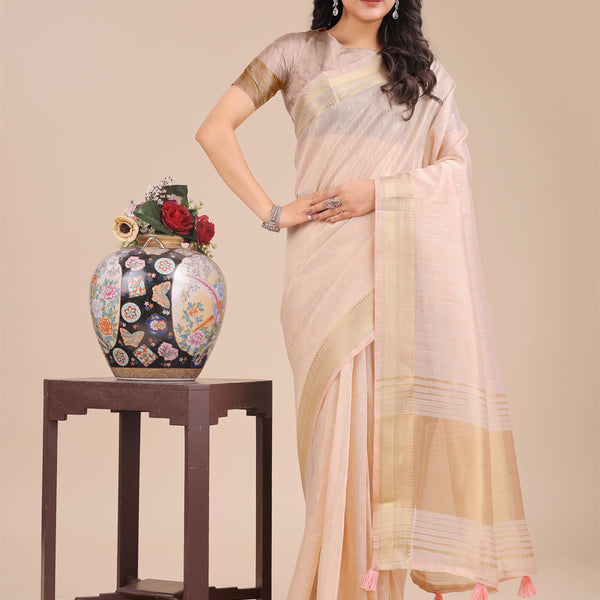 Astita Peach Organza Woven Zari Work Traditional Tassel Saree - Distacart