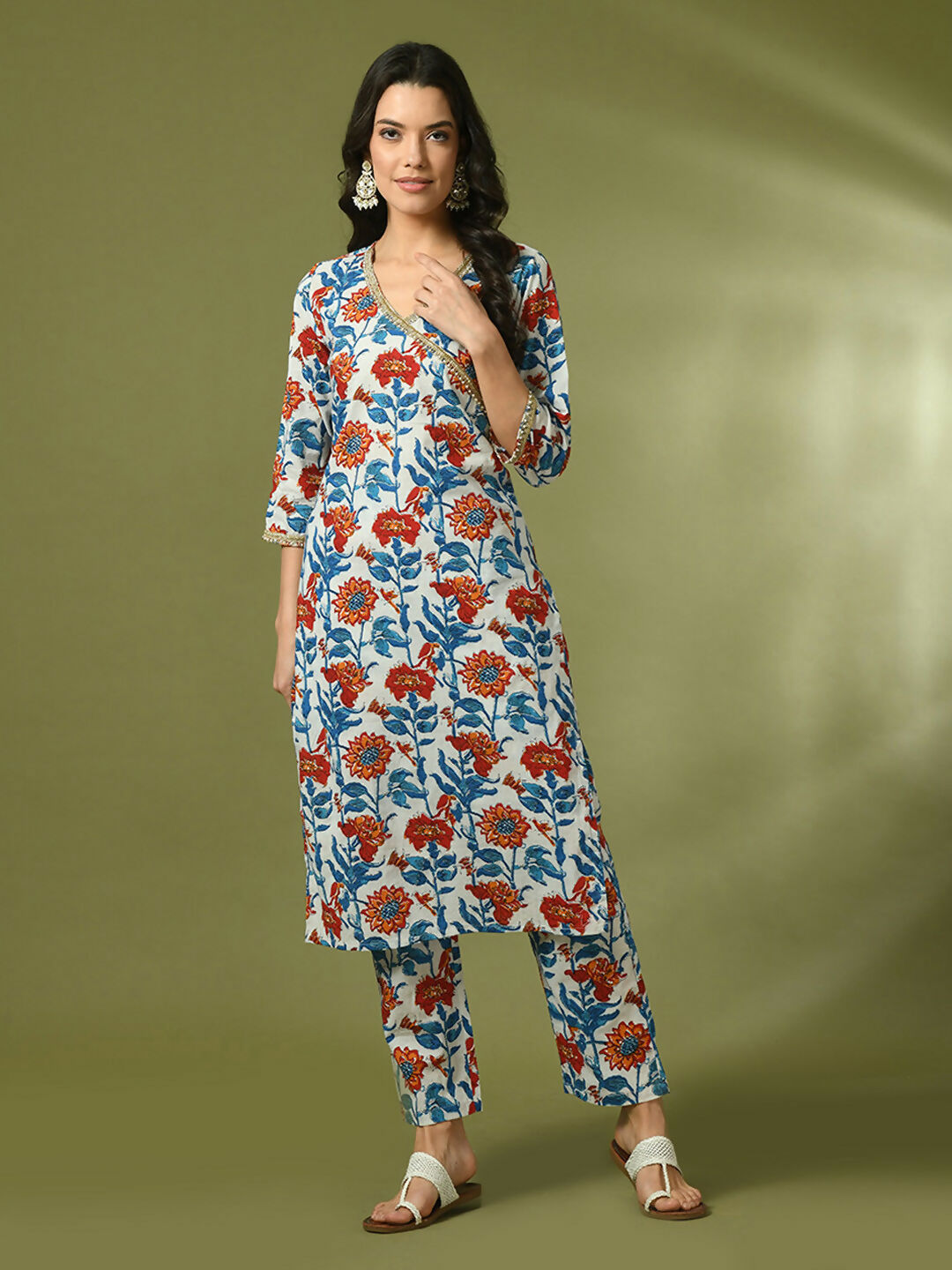 Myshka Women's Multi Printed Cotton Straight Party Kurta Set - Distacart