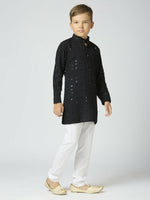 Thumbnail for Joban Fashion Kids Island Full Sleeves Cotton Kurta and Pyjama Set with Sequin work - Black - Distacart