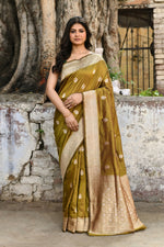 Thumbnail for Joban Fashion Olive Green Pure Katan Pure Handloom Banarasi Silk Saree