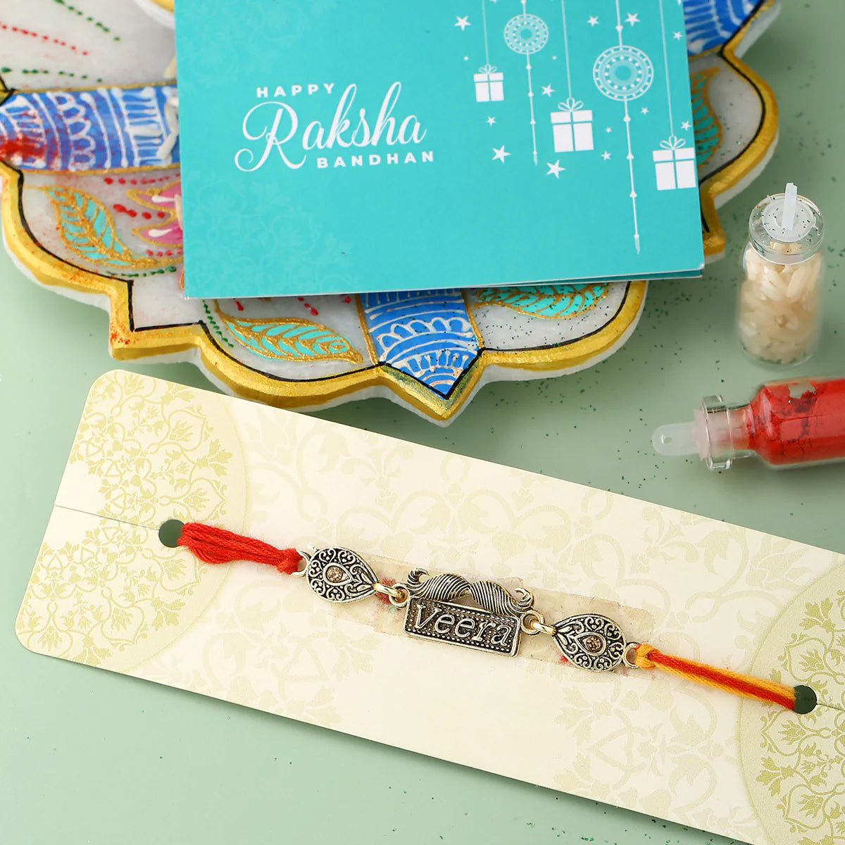 trueBrowns X Voylla Antique Designer Veera Rakhi With Roli Chaawal Pack - Distacart