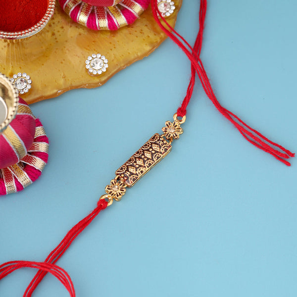 trueBrowns X Voylla Antique Floral Designer Rakhi With Roli Chaawal Pack