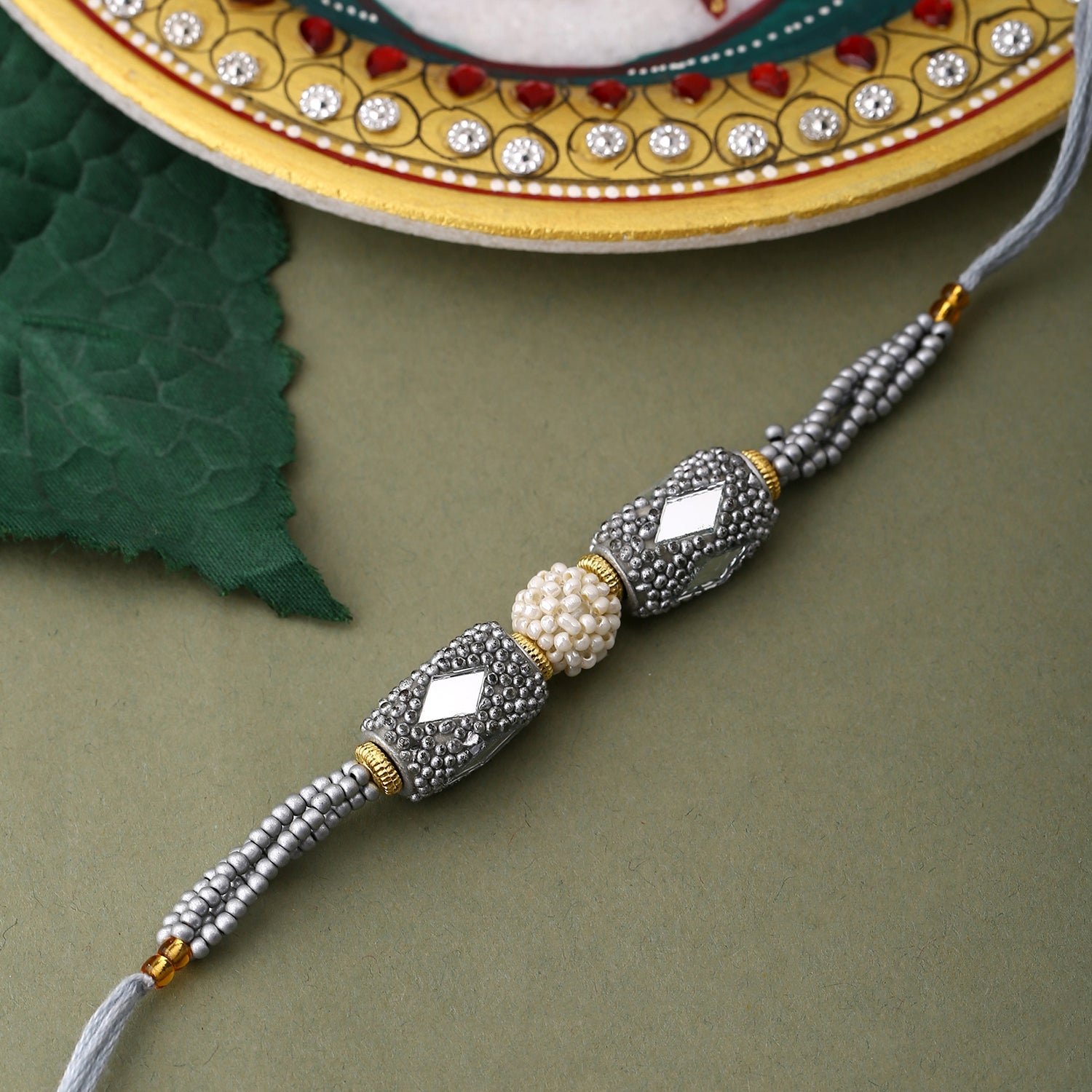 trueBrowns X Voylla Silver Beaded Rakhi With Roli Chaawal Pack - Distacart
