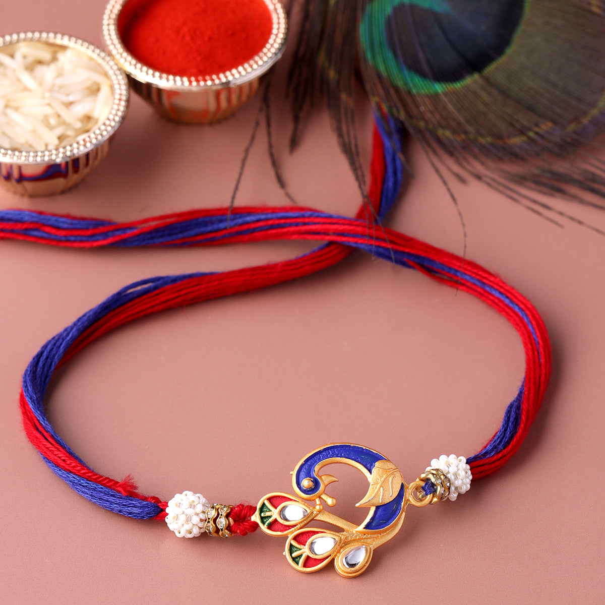 trueBrowns X Voylla Designer Enameled Peacock Rakhi With Roli Chaawal Pack - Distacart