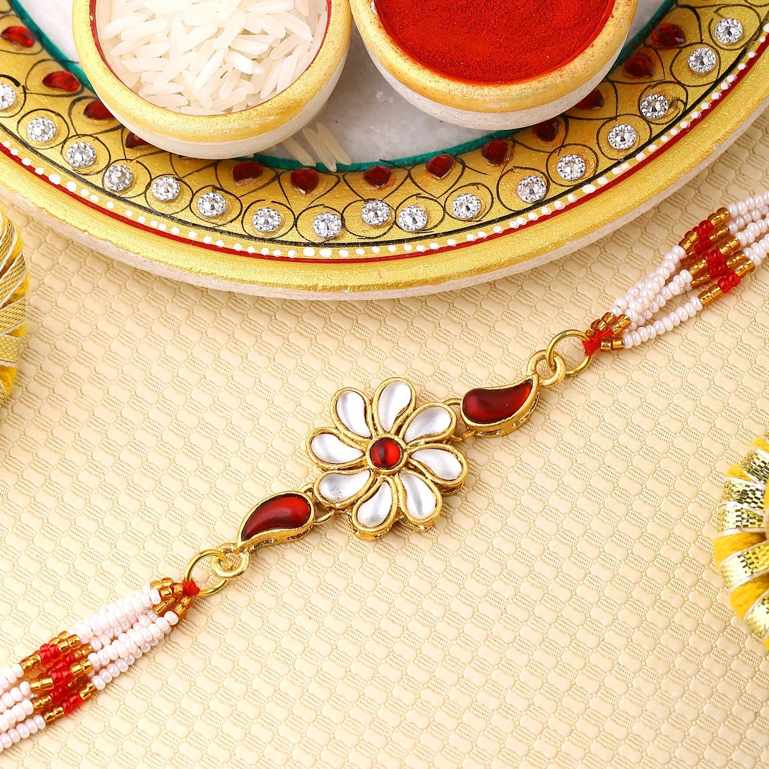 trueBrowns X Voylla Graceful Kundan Rakhi With Roli Chaawal Pack - Distacart