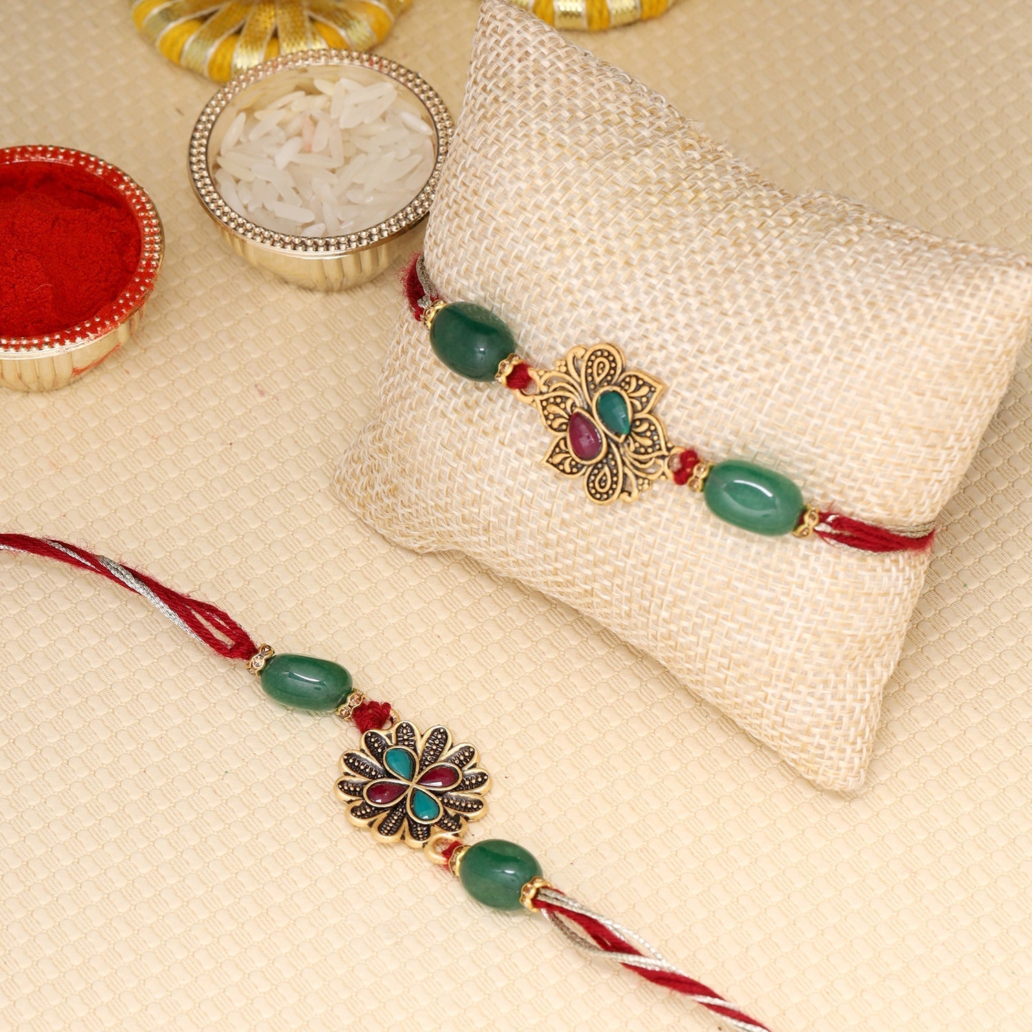 trueBrowns X Voylla Graceful Set of Two Rakhis With Roli Chaawal Pack - Distacart