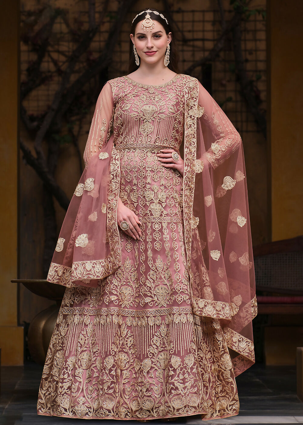 Light Purple Pure Butterfly Net Wedding Wear Anarkali Suit - Emponline - Distacart