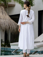 Thumbnail for The52 White Women's Gorgeous Embroidered Chanderi Fabric Straight Kurta, Pant and Dupatta Set - Distacart