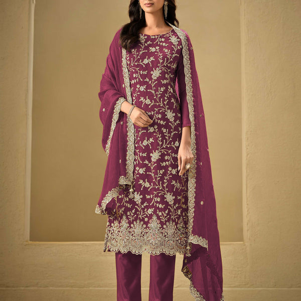 Anaita Maroon Embroidered Silk Stitched Salwar Suit - Distacart