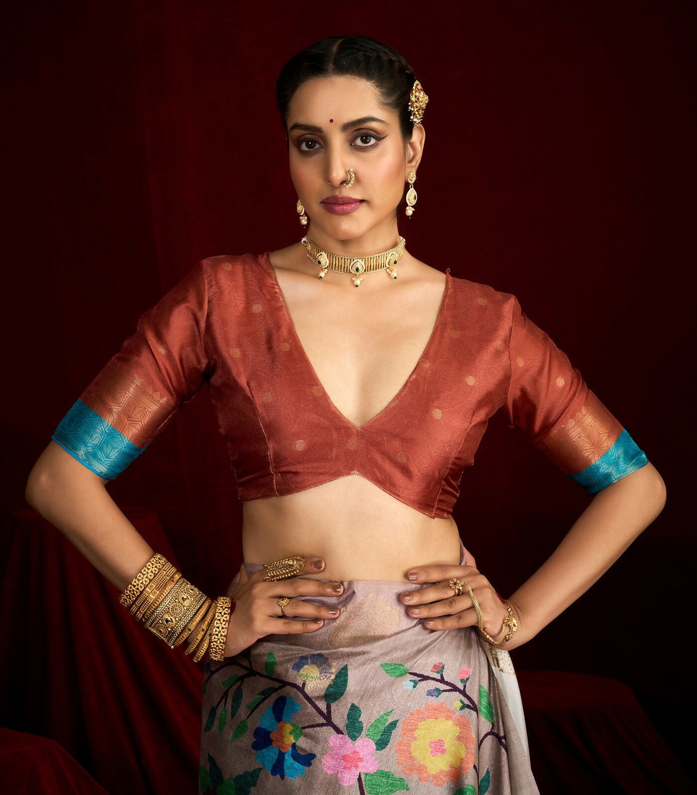 Joban Fashion Multi Color Soft Silk Weaving Fabric With Digital Jamdani Print With Jacquard Rich Pallu & Blouse With Spring Tassels