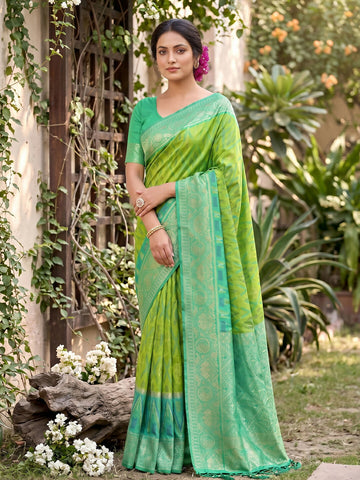 Shree Shyam Fashion Rama Green Soft Silk Saree - Dista