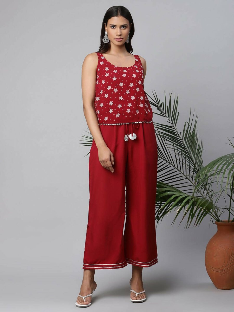 Ahalyaa Womens Maroon Chiffon Printed Jumpsuit - Distacart